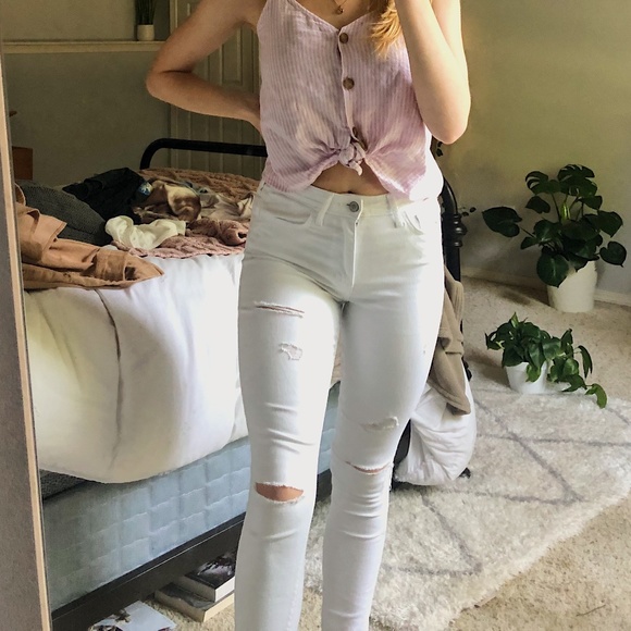 white ripped jeans hollister